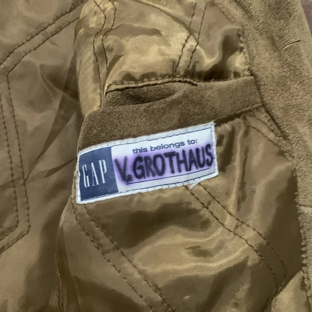 VTG GAP S (5-6) Kids Jacket 100% Cow Suede‎ Harrington Camel Brown Pockets